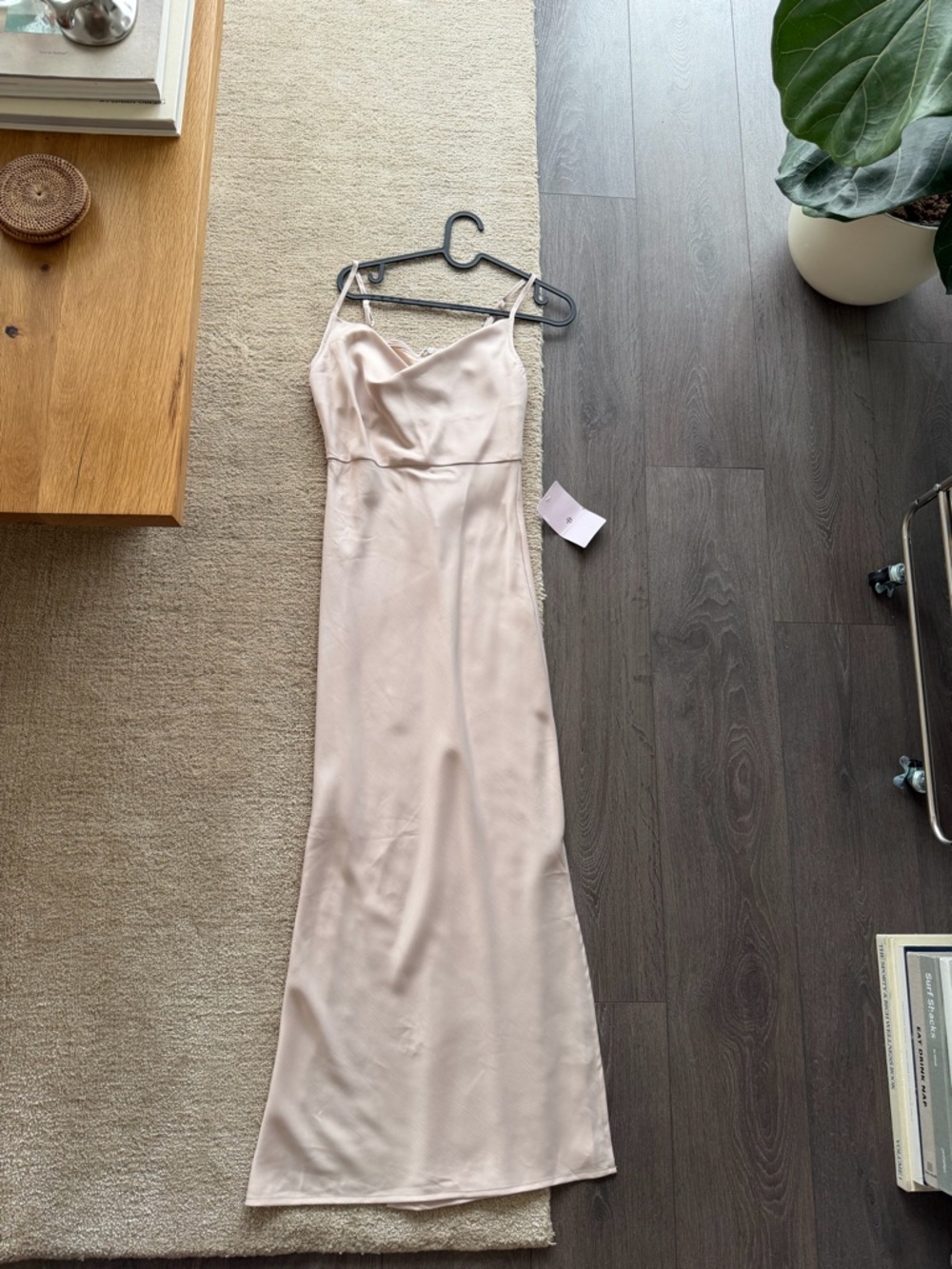 Anthropology Blush Satin Cowl-Neck Maxi Dress